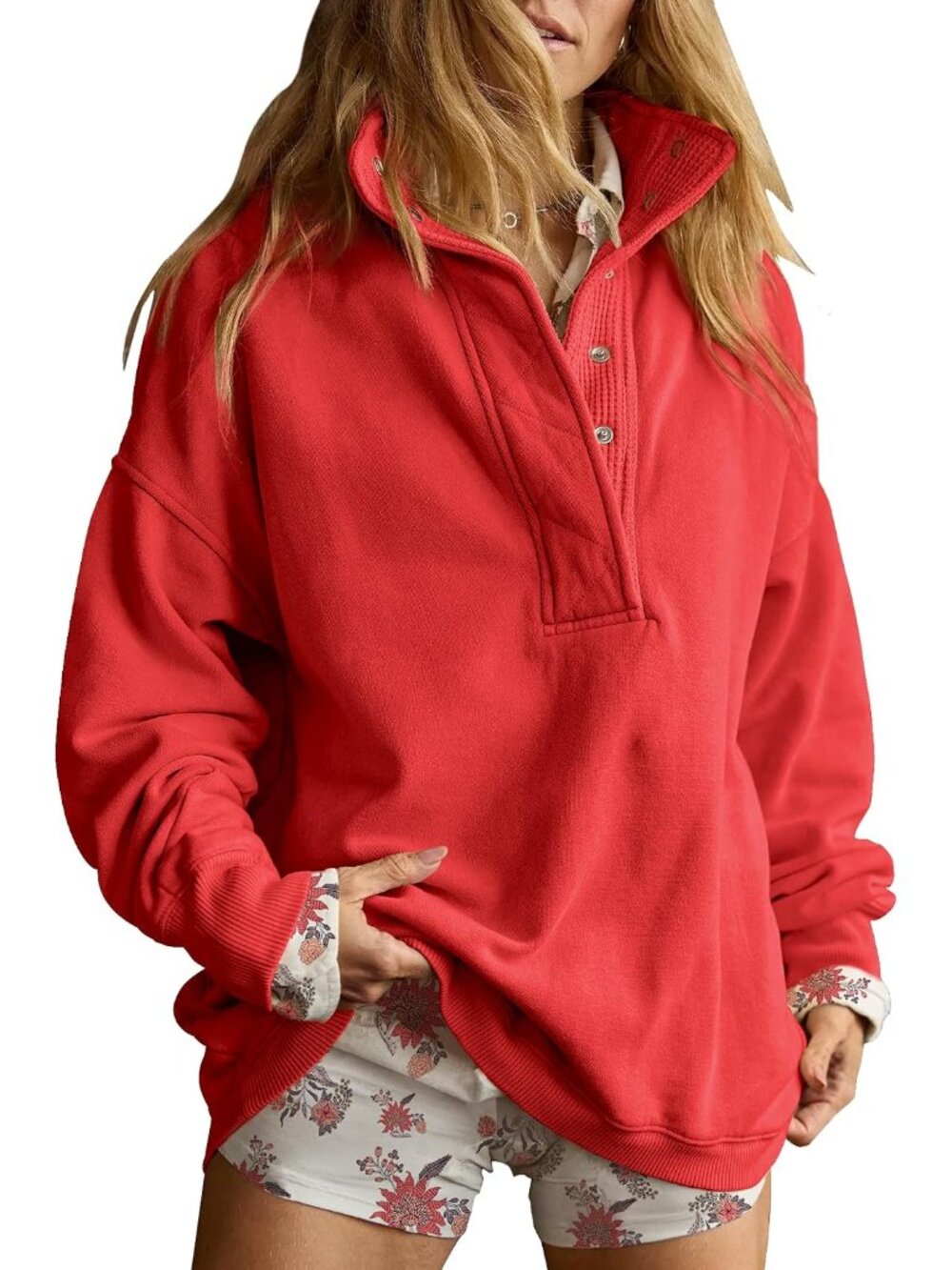 Sweatshirt for Women Oversized Henley Neck Pullover Top Fall Outfits
